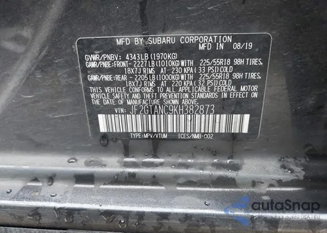 2019 Subaru Crosstrek 2.0I Limited from USA, damaged, VIN JF2GTANC9KH382873